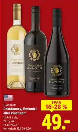 Lidl FRANKLINS Chardonnay, Zinfandel eller Pinot Noir tilbud