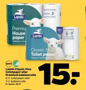 Lambi Classic Plus toiletpapir eller Premium køkkenrulle