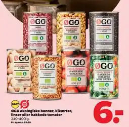 Netto ØGO økologiske bønner, kikærter, linser eller hakkede tomater tilbud