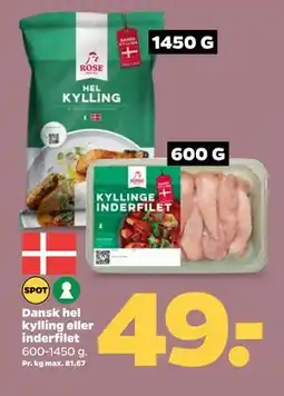 Netto Dansk hel kylling eller inderfilet tilbud
