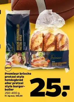 Netto Premieur brioche pretzel style hotdogbrød eller pretzel style burgerboller tilbud