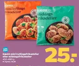 Netto Næmt mini kyllingefrikadeller eller middagsfrikadeller tilbud