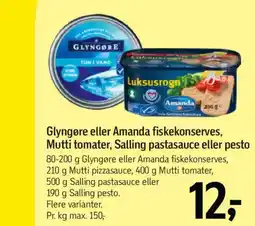 Føtex Glyngøre eller Amanda fiskekonserves, Mutti tomater, Salling pastasauce eller pesto tilbud
