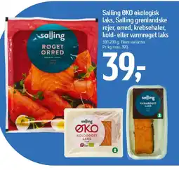 Føtex Salling OKO økologisk laks, Salling grønlandske rejer, ørred, krebsehaler, kold- eller varmrøget laks tilbud