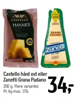 Føtex Castello hård ost eller Zanetti Grana Padano tilbud