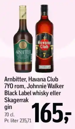 Føtex Arnbitter, Havana Club 7YO rom, Johnnie Walker Black Label whisky eller Skagerrak gin tilbud