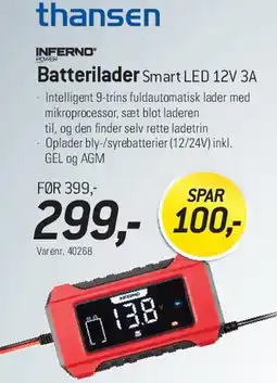 Thansen Batterilader Smart LED 12V 3A tilbud