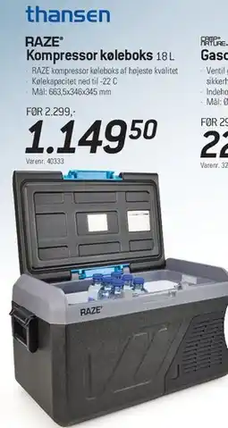 Thansen RAZE kompressor køleboks 18 L tilbud