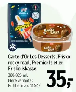 Føtex Carte d'Or Les Desserts, Frisko rocky road, Premier Is eller Frisko iskasse tilbud