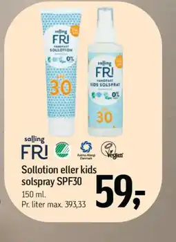 Føtex Sollotion eller kids solspray SPF30 tilbud