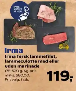 Kvickly Irma fersk lammefilet, lammeculotte med eller uden marinade tilbud