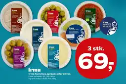 Kvickly Irma hummus, spreads eller oliven tilbud