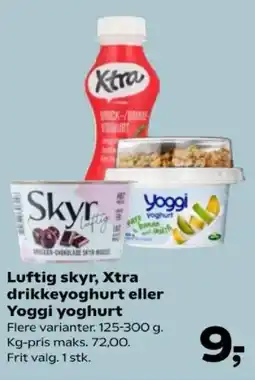Kvickly Luftig skyr, Xtra drikkeyoghurt eller Yoggi yoghurt tilbud