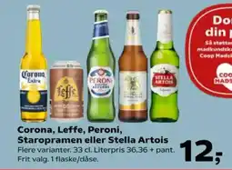 Kvickly Corona, Leffe, Peroni, Staropramen eller Stella Artois tilbud