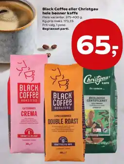Kvickly Black Coffee eller Christgau hele bønner kaffe tilbud
