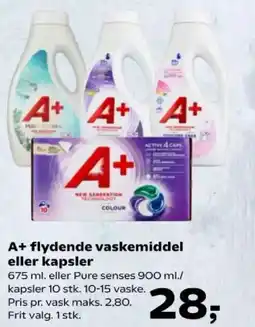Kvickly A+ flydende vaskemiddel eller kapsler tilbud