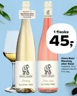 Kvickly Hans Baer Riesling eller Rosé tilbud