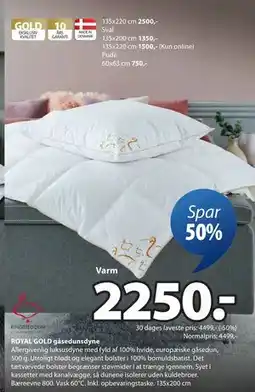 JYSK ROYAL GOLD gåsedunsdyne tilbud