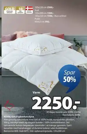 JYSK ROYAL GOLD gåsedunsdyne tilbud