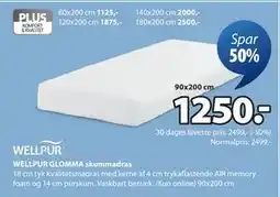 JYSK WELLPUR GLOMMA skummadras tilbud