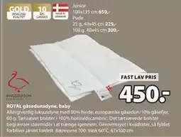 JYSK ROYAL gåsedunsdyne, baby tilbud
