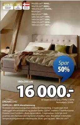 JYSK KUPELVA + BRYA elevationsseng tilbud