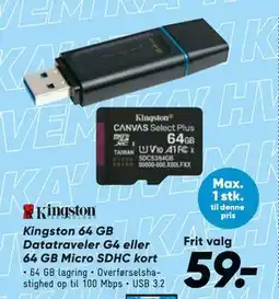 Bilka Kingston 64 GB Datatraveler G4 eller 64 GB Micro SDHC kort tilbud