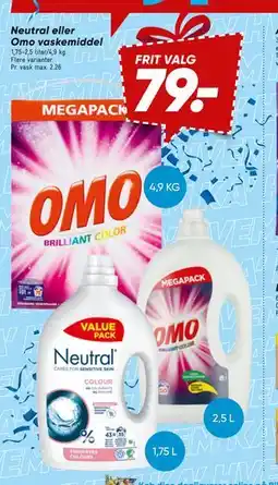 Bilka Neutral eller Omo vaskemiddel tilbud