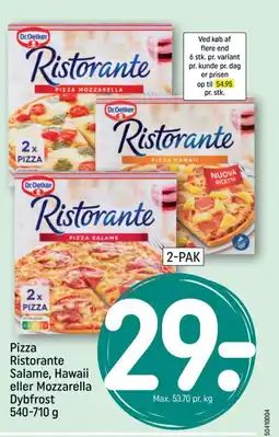 REMA 1000 Pizza Ristorante Salame, Hawaii eller Mozzarella Dybfrost tilbud
