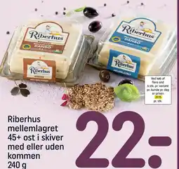 REMA 1000 Riberhus mellemlagret 45+ ost i skiver med eller uden kommen tilbud