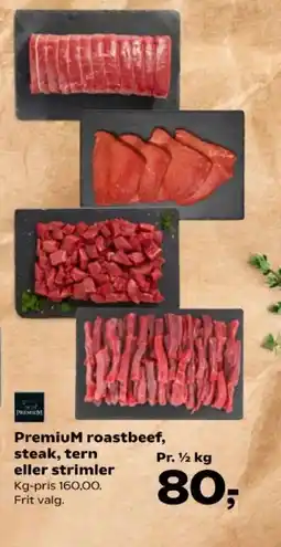 SuperBrugsen Premium roastbeef, steak, tern eller strimler tilbud