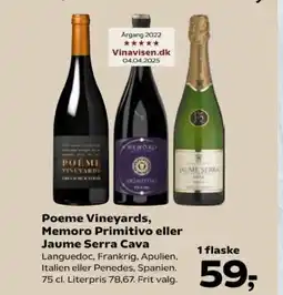 SuperBrugsen Poeme Vineyards, Memoro Primitivo eller Jaume Serra Cava tilbud