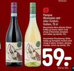 REMA 1000 Pasqua Økologisk rød- eller hvidvin Italien, 75 cl tilbud
