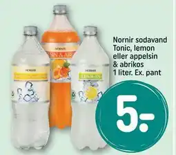REMA 1000 Nornir sodavand Tonic, lemon eller appelsin & abrikos 1 liter. Ex. pant tilbud