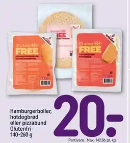 REMA 1000 Hamburgerboller, hotdogbrød eller pizzabund Glutenfri 140-260 g tilbud