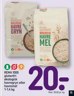 REMA 1000 REMA 1000 glutenfri økologisk havregryn eller havremel 1-1.4 kg tilbud