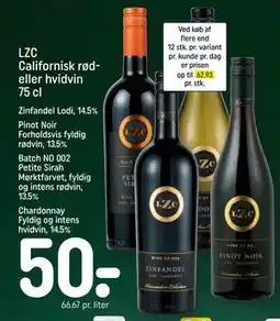 REMA 1000 LZC Californisk rød- eller hvidvin 75 cl tilbud