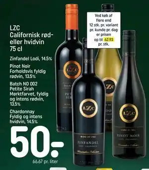 REMA 1000 LZC Californisk rød- eller hvidvin 75 cl tilbud
