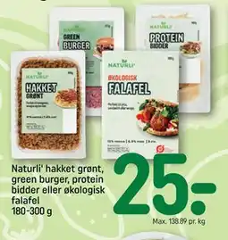 REMA 1000 Naturli' hakket grønt, green burger, protein bidder eller økologisk falafel 180-300 g tilbud