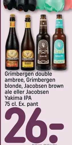 REMA 1000 Grimbergen double ambree, Grimbergen blonde, Jacobsen brown ale eller Jacobsen Yakima IPA tilbud