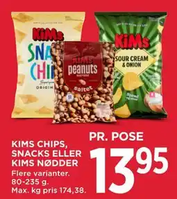 MENY KIMS CHIPS, SNACKS ELLER KIMS NØDDER tilbud