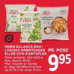 MENY GRØN BALANCE ØKOLOGISKE GRØNTSAGER ELLER OVN-KARTOFLER tilbud