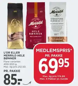 MENY L’OR ELLER MERRILD HELE BØNNER tilbud