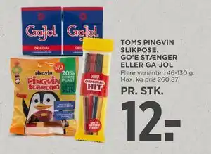 MENY TOMS PINGVIN SLIKPOSE, GO’E STÆNGER ELLER GA-JOL tilbud