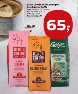 SuperBrugsen Black Coffee eller Christgau hele bønner kaffe tilbud