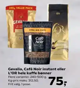 SuperBrugsen Gevalia, Café Noir instant eller L'OR hele kaffe bønner tilbud