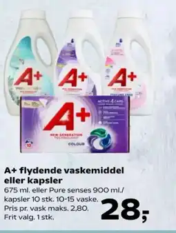 SuperBrugsen A+ flydende vaskemiddel eller kapsler tilbud