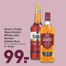 SPAR Grant's Triple Wood Scotch Whisky eller Hansen Golden Rom tilbud