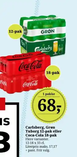 Dagli'Brugsen Carlsberg, Grøn Tuborg 12-pak eller Coca-Cola 18-pak tilbud