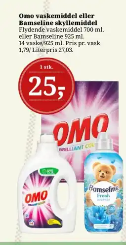 Dagli'Brugsen Omo vaskemiddel eller Bamseline skyllemiddel tilbud